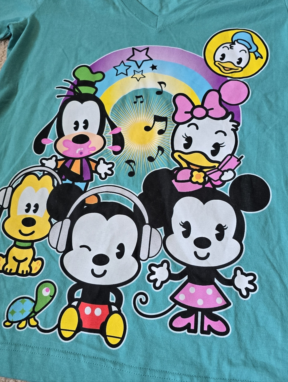 Disney 100% Cotton V Neck Tee Mickey And Friends Cartoon Chatacter Design